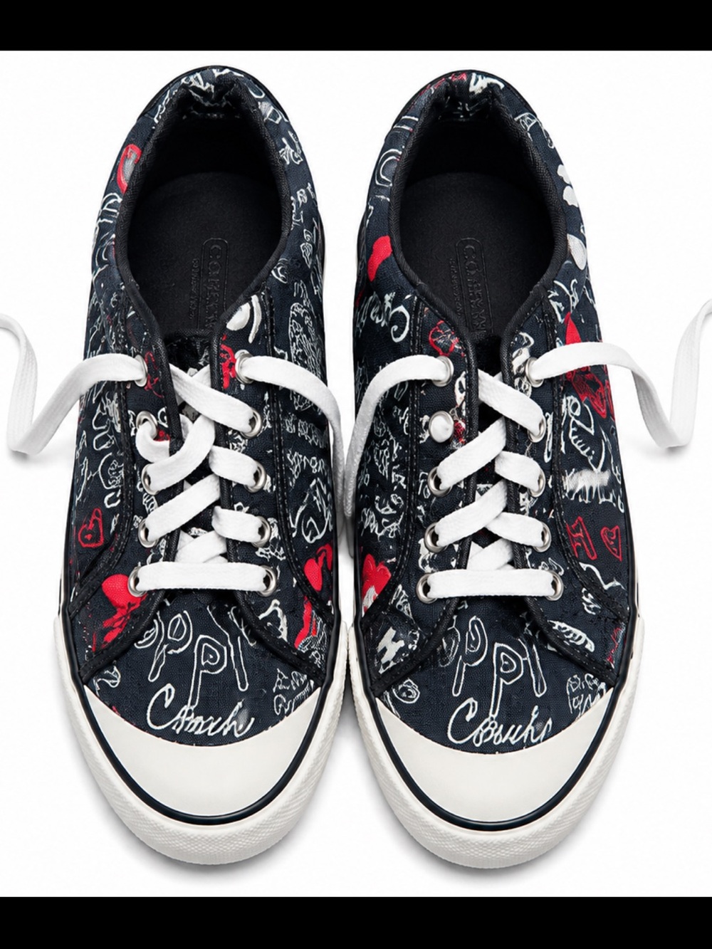 Coach Poppy Graffiti Doodle Sneakers – Rare Iconic Navy & Red Statement Style